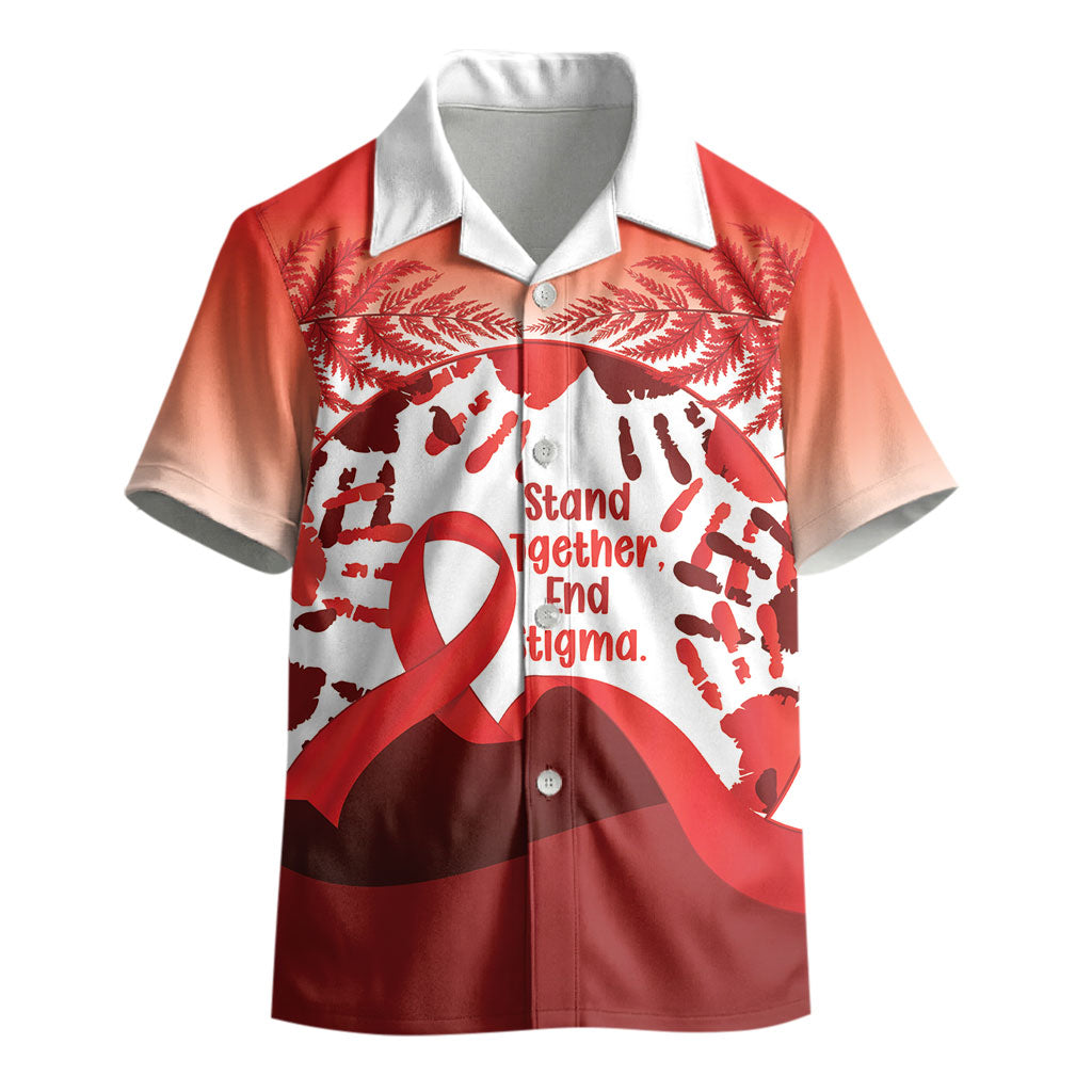Red Ribbon Day New Zealand Kid Hawaiian Shirt Stand Together End Stigma NZ Fern