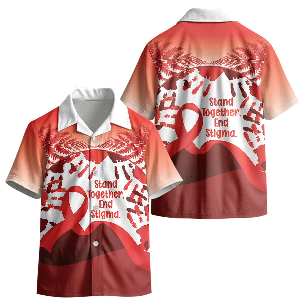Red Ribbon Day New Zealand Kid Hawaiian Shirt Stand Together End Stigma NZ Fern