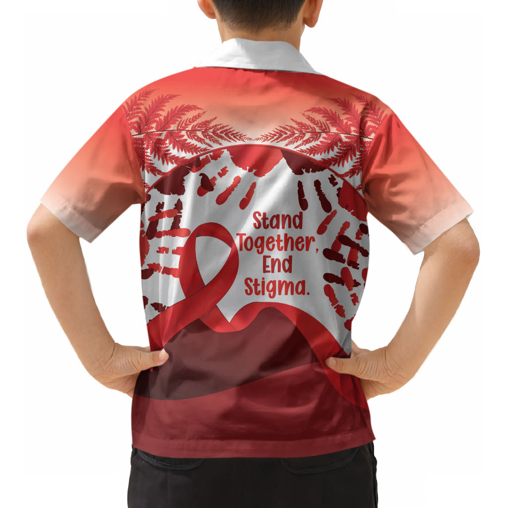 Red Ribbon Day New Zealand Kid Hawaiian Shirt Stand Together End Stigma NZ Fern