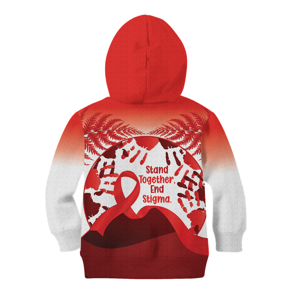 Red Ribbon Day New Zealand Kid Hoodie Stand Together End Stigma NZ Fern
