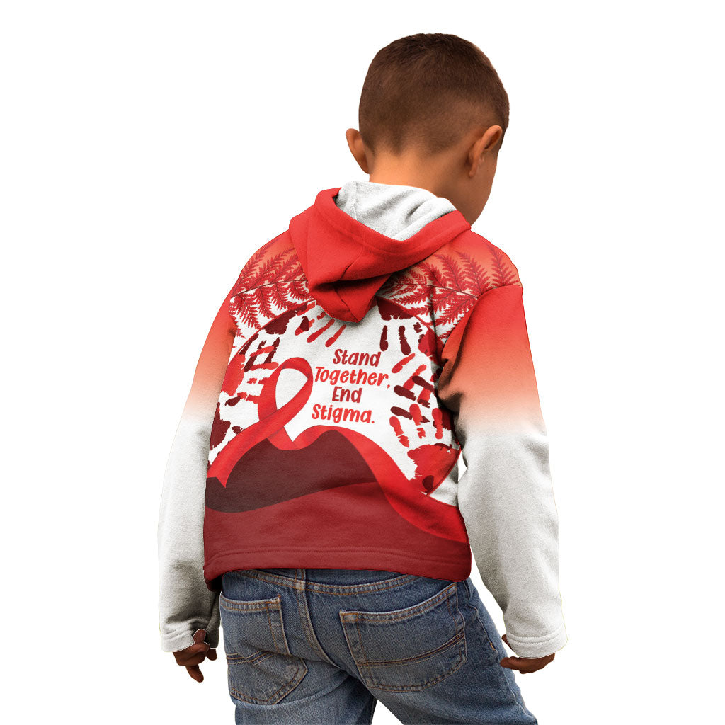 Red Ribbon Day New Zealand Kid Hoodie Stand Together End Stigma NZ Fern