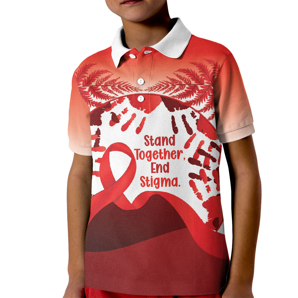 Red Ribbon Day New Zealand Kid Polo Shirt Stand Together End Stigma NZ Fern