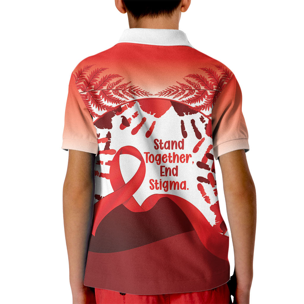 Red Ribbon Day New Zealand Kid Polo Shirt Stand Together End Stigma NZ Fern
