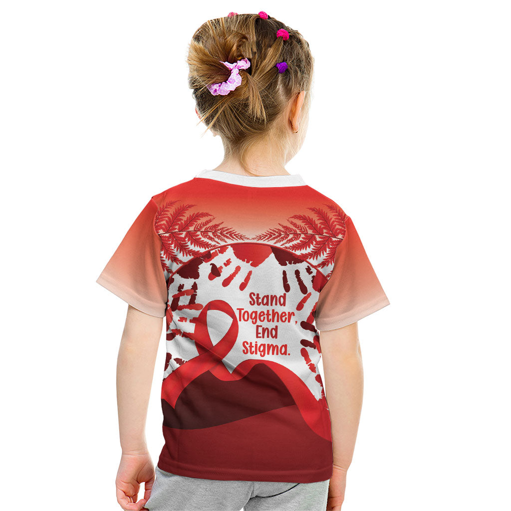 Red Ribbon Day New Zealand Kid T Shirt Stand Together End Stigma NZ Fern