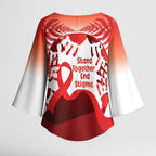 Red Ribbon Day New Zealand Kimono Sleeve Blouse Stand Together End Stigma NZ Fern