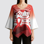 Red Ribbon Day New Zealand Kimono Sleeve Blouse Stand Together End Stigma NZ Fern