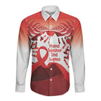 Red Ribbon Day New Zealand Long Sleeve Button Shirt Stand Together End Stigma NZ Fern