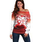 Red Ribbon Day New Zealand Off Shoulder Sweater Stand Together End Stigma NZ Fern