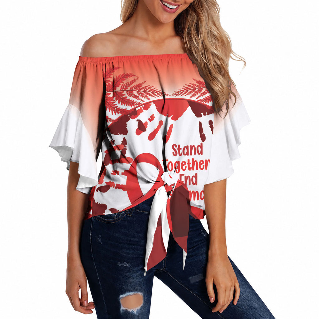 Red Ribbon Day New Zealand Off Shoulder Wrap Waist Top Stand Together End Stigma NZ Fern