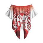 Red Ribbon Day New Zealand Off Shoulder Wrap Waist Top Stand Together End Stigma NZ Fern