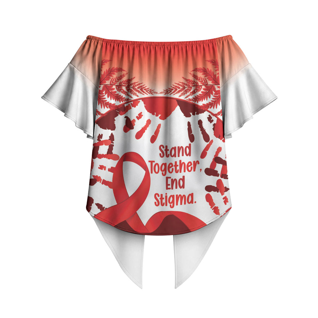 Red Ribbon Day New Zealand Off Shoulder Wrap Waist Top Stand Together End Stigma NZ Fern