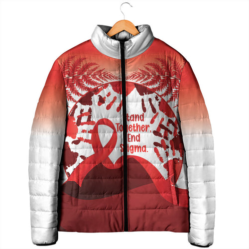 Red Ribbon Day New Zealand Padded Jacket Stand Together End Stigma NZ Fern