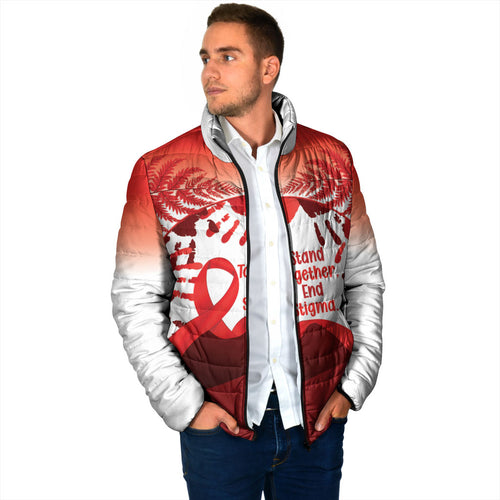 Red Ribbon Day New Zealand Padded Jacket Stand Together End Stigma NZ Fern