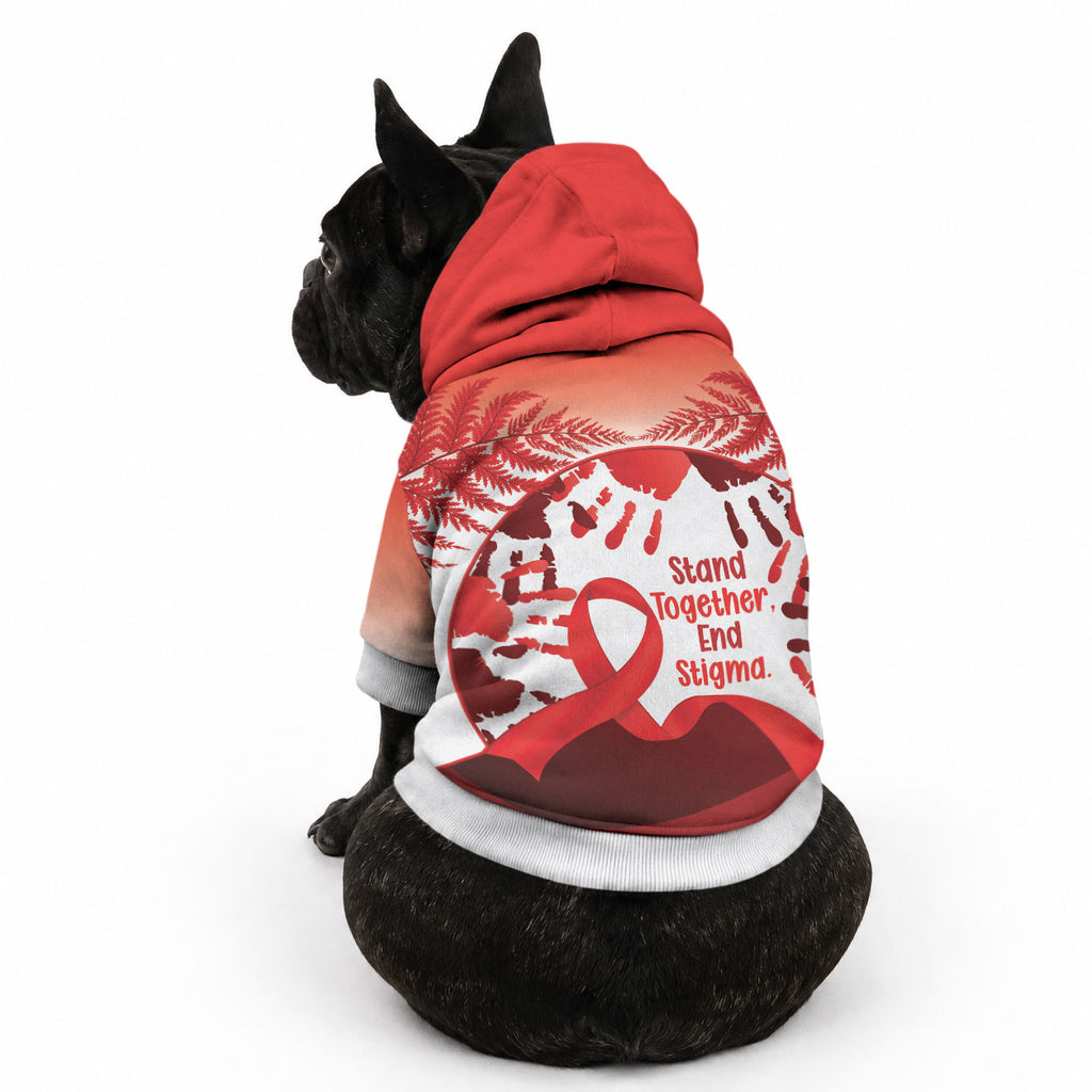 Red Ribbon Day New Zealand Pet Hoodie Stand Together End Stigma NZ Fern