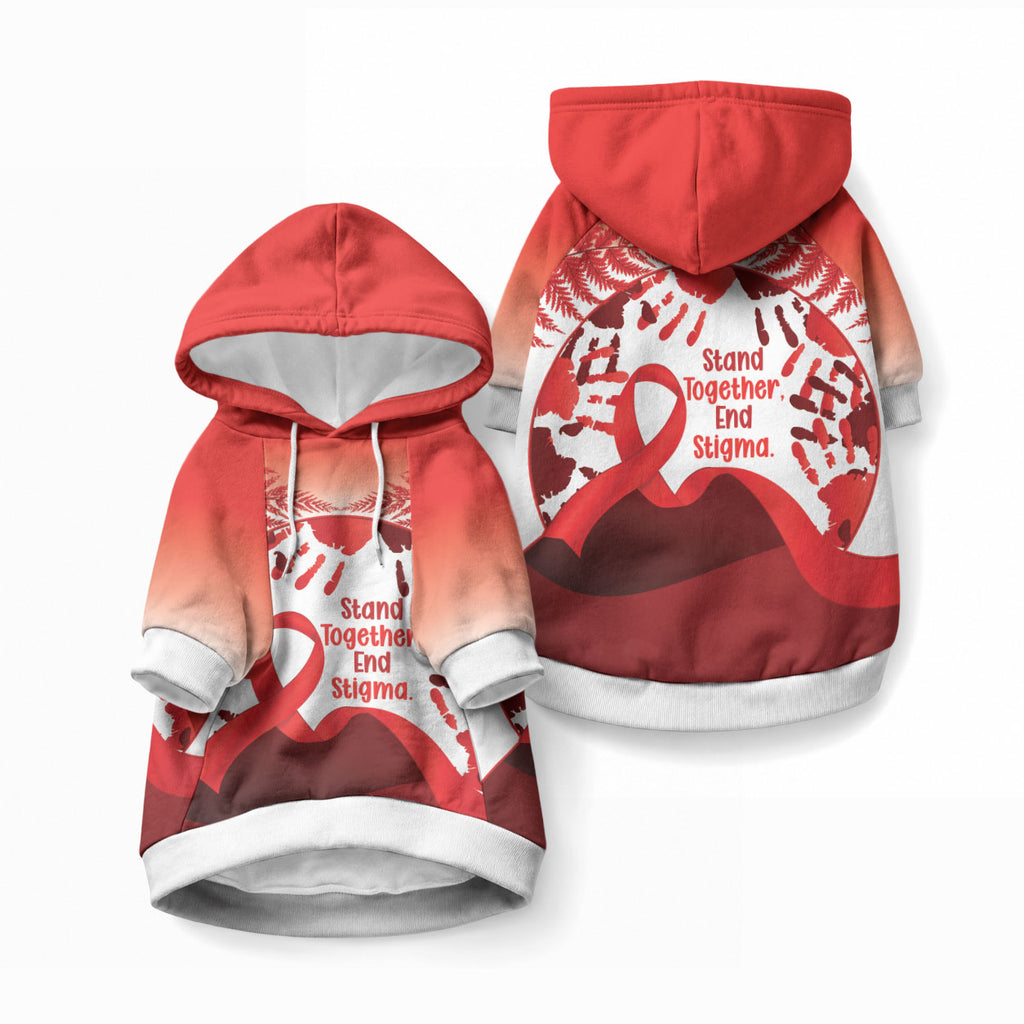 Red Ribbon Day New Zealand Pet Hoodie Stand Together End Stigma NZ Fern