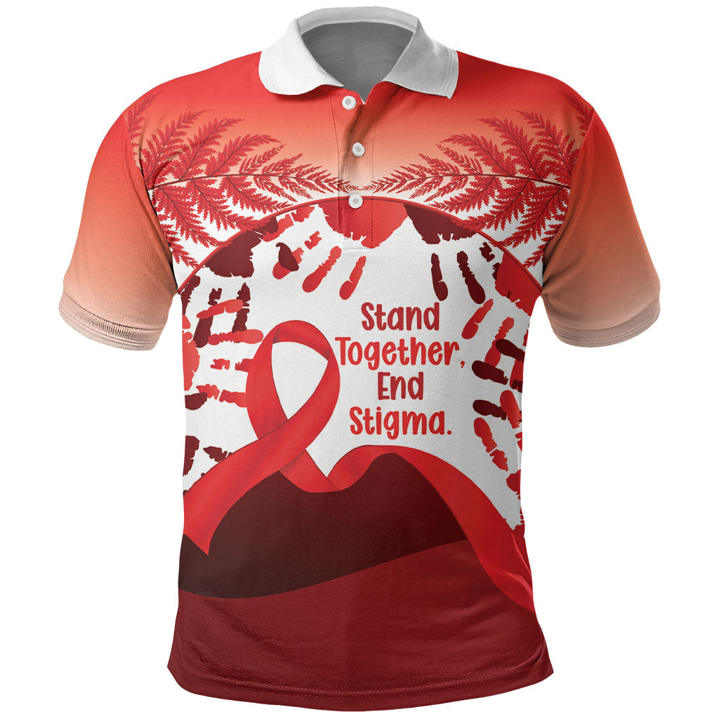 Red Ribbon Day New Zealand Polo Shirt Stand Together End Stigma NZ Fern