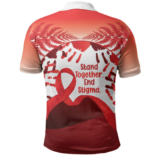 Red Ribbon Day New Zealand Polo Shirt Stand Together End Stigma NZ Fern