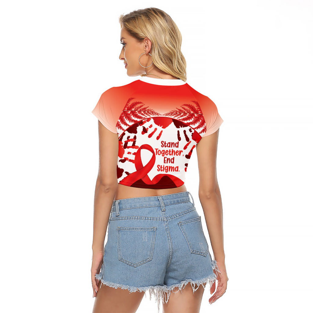Red Ribbon Day New Zealand Raglan Cropped T Shirt Stand Together End Stigma NZ Fern
