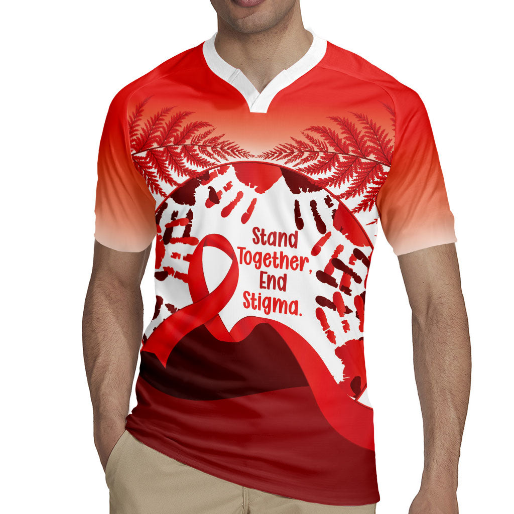 Red Ribbon Day New Zealand Rugby Jersey Stand Together End Stigma NZ Fern