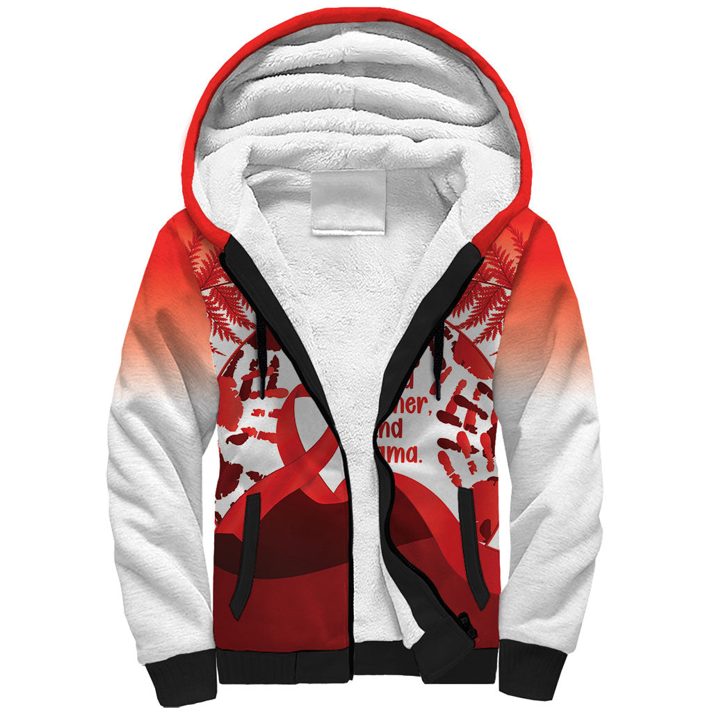 Red Ribbon Day New Zealand Sherpa Hoodie Stand Together End Stigma NZ Fern