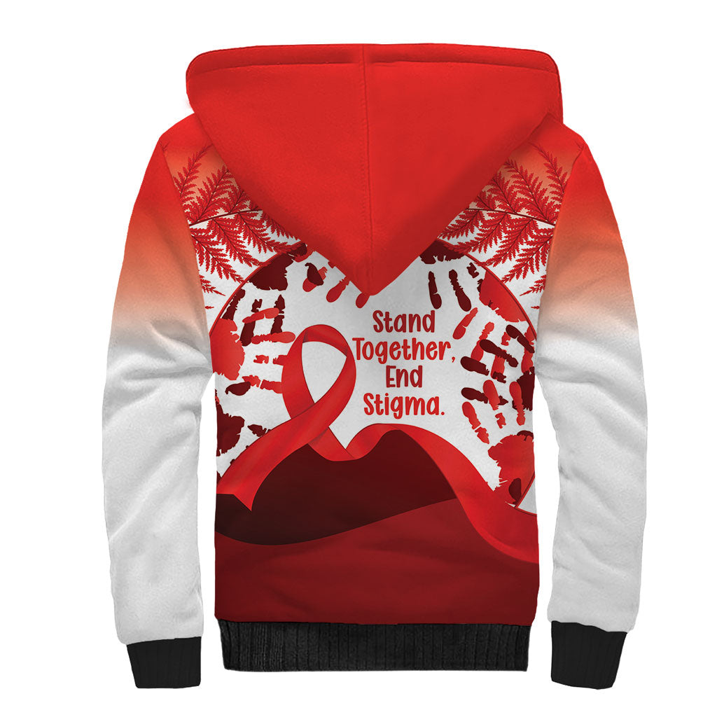 Red Ribbon Day New Zealand Sherpa Hoodie Stand Together End Stigma NZ Fern