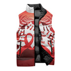 Red Ribbon Day New Zealand Sleeveless Puffer Jacket Stand Together End Stigma NZ Fern