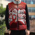 Red Ribbon Day New Zealand Sleeveless Puffer Jacket Stand Together End Stigma NZ Fern
