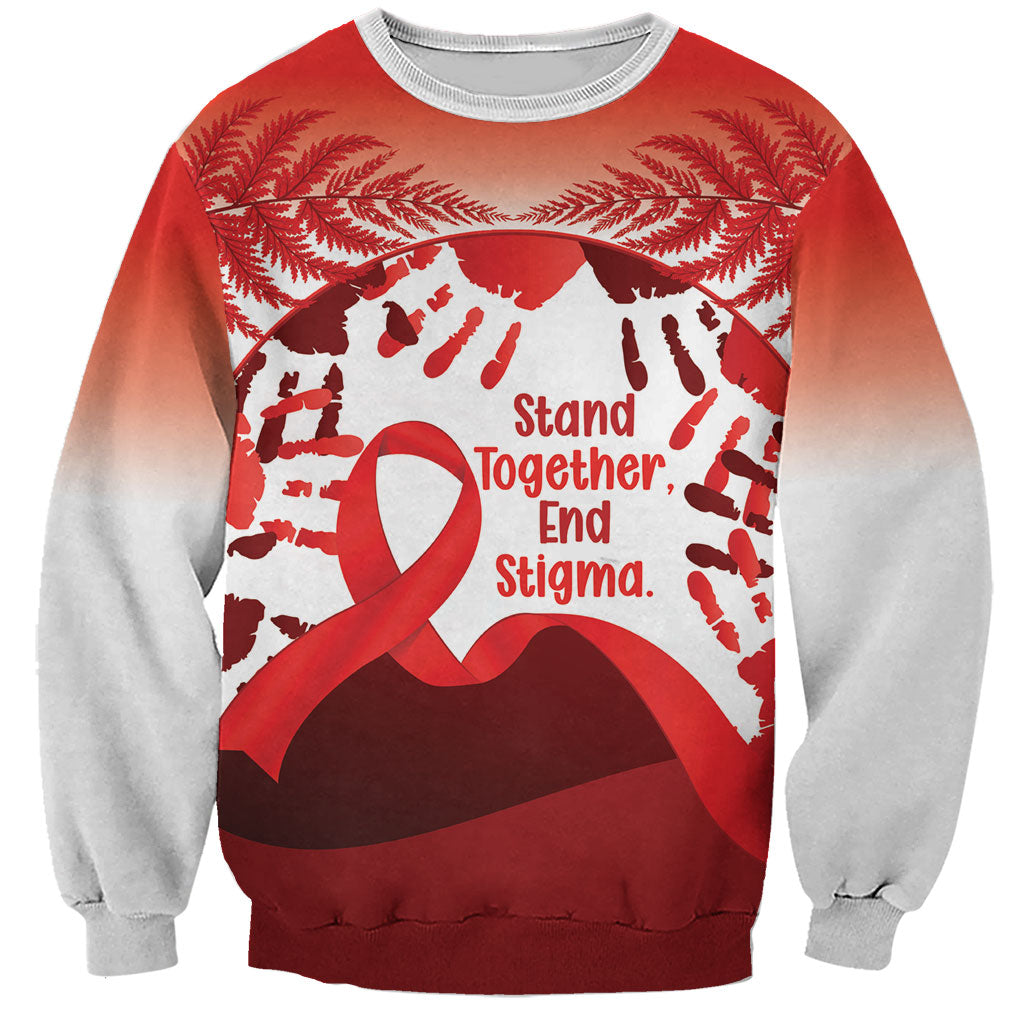 Red Ribbon Day New Zealand Sweatshirt Stand Together End Stigma NZ Fern