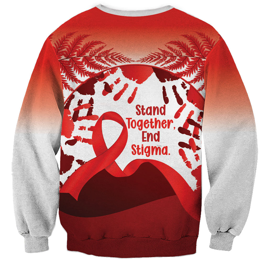 Red Ribbon Day New Zealand Sweatshirt Stand Together End Stigma NZ Fern