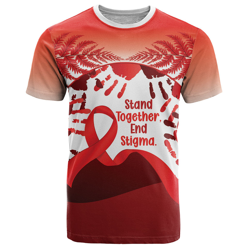 Red Ribbon Day New Zealand T Shirt Stand Together End Stigma NZ Fern