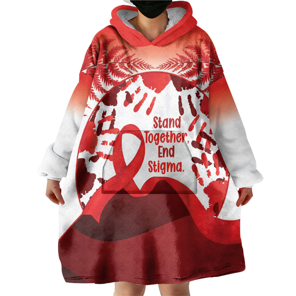 Red Ribbon Day New Zealand Wearable Blanket Hoodie Stand Together End Stigma NZ Fern