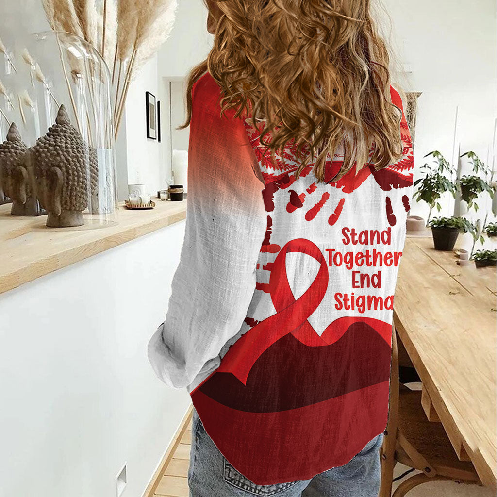 Red Ribbon Day New Zealand Women Casual Shirt Stand Together End Stigma NZ Fern