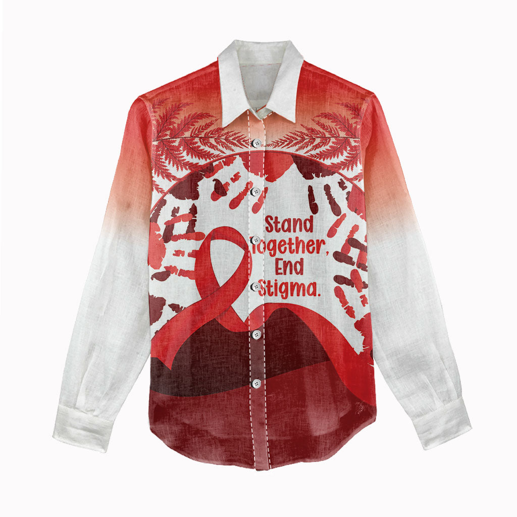 Red Ribbon Day New Zealand Women Casual Shirt Stand Together End Stigma NZ Fern