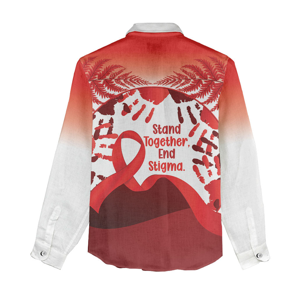 Red Ribbon Day New Zealand Women Casual Shirt Stand Together End Stigma NZ Fern