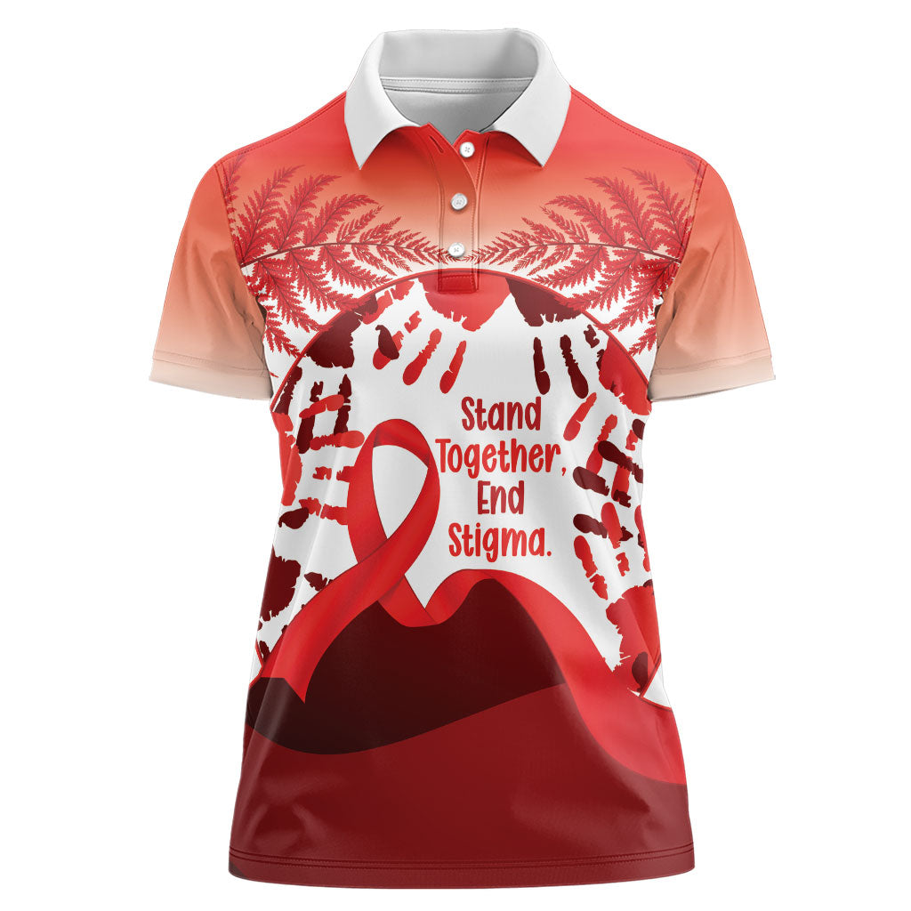 Red Ribbon Day New Zealand Women Polo Shirt Stand Together End Stigma NZ Fern