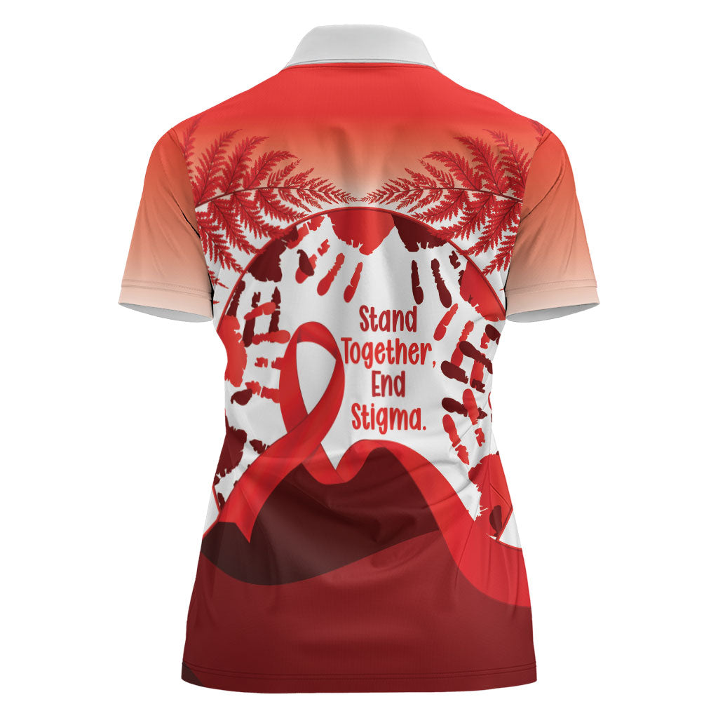 Red Ribbon Day New Zealand Women Polo Shirt Stand Together End Stigma NZ Fern