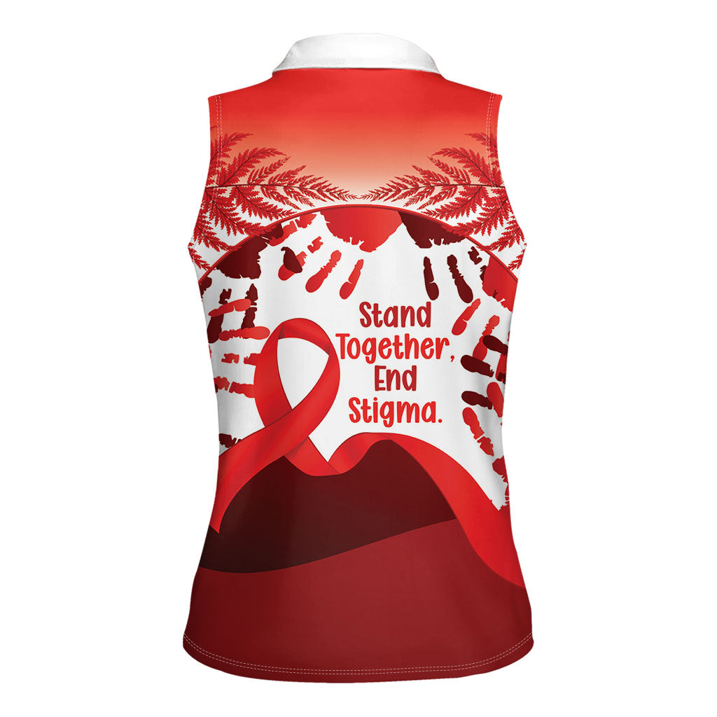 Red Ribbon Day New Zealand Women Sleeveless Polo Shirt Stand Together End Stigma NZ Fern