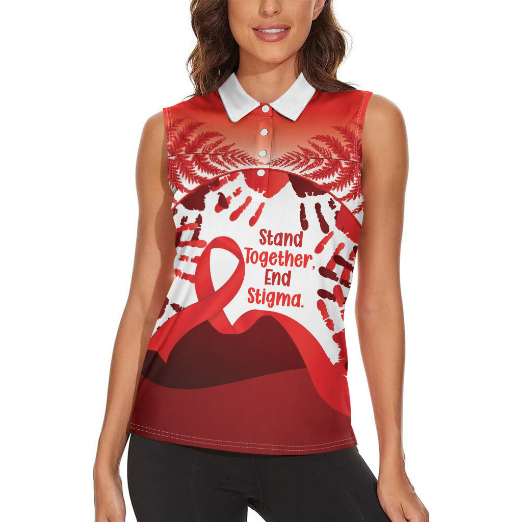Red Ribbon Day New Zealand Women Sleeveless Polo Shirt Stand Together End Stigma NZ Fern