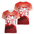 Red Ribbon Day New Zealand Women V-Neck T-Shirt Stand Together End Stigma NZ Fern