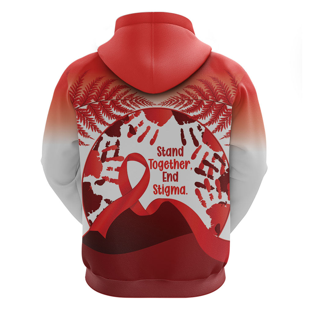 Red Ribbon Day New Zealand Zip Hoodie Stand Together End Stigma NZ Fern