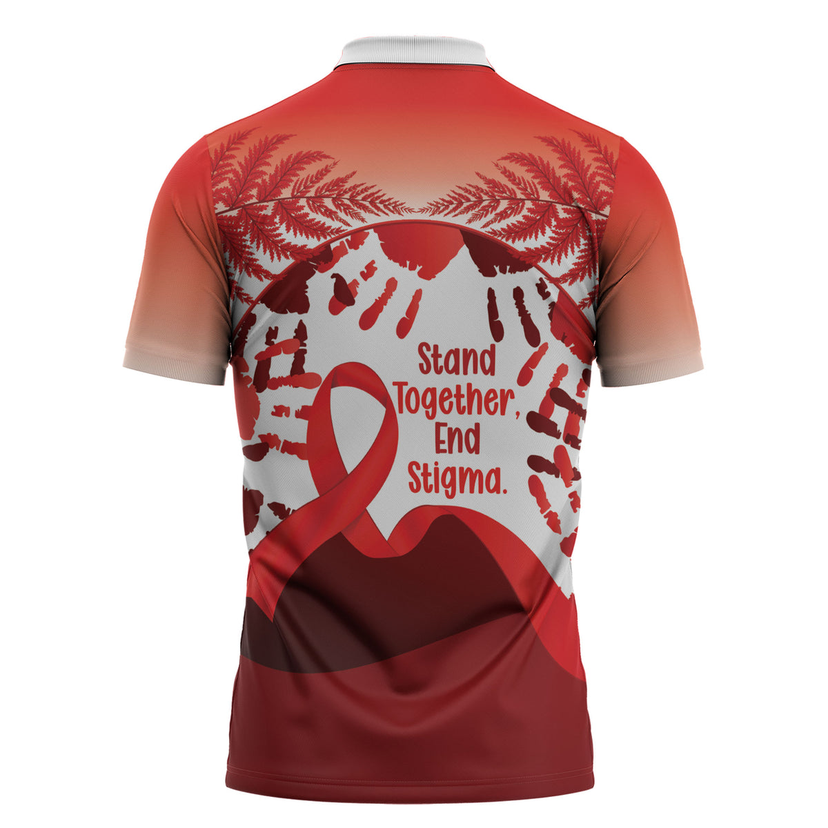 Red Ribbon Day New Zealand Zipper Polo Shirt Stand Together End Stigma NZ Fern