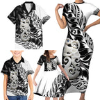 Aotearoa Manaia NZ Maori Silver Fern Family Matching Short Sleeve Bodycon Dress and Hawaiian Shirt