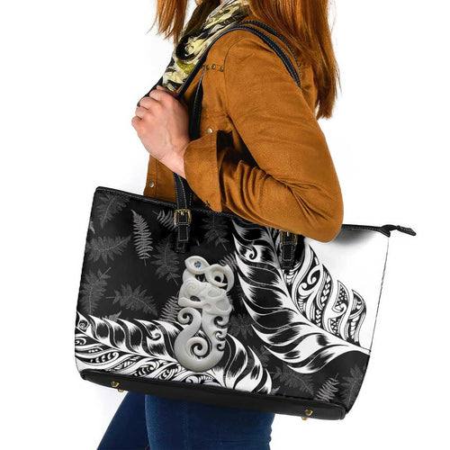 Aotearoa Manaia NZ Maori Silver Fern Leather Tote Bag