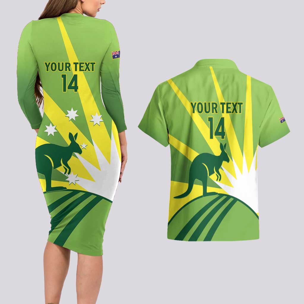 Custom Australia Cricket Couples Matching Long Sleeve Bodycon Dress and Hawaiian Shirt Go Champions Aussies