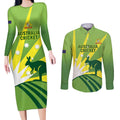 Custom Australia Cricket Couples Matching Long Sleeve Bodycon Dress and Long Sleeve Button Shirt Go Champions Aussies