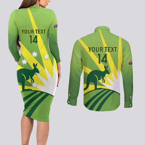 Custom Australia Cricket Couples Matching Long Sleeve Bodycon Dress and Long Sleeve Button Shirt Go Champions Aussies