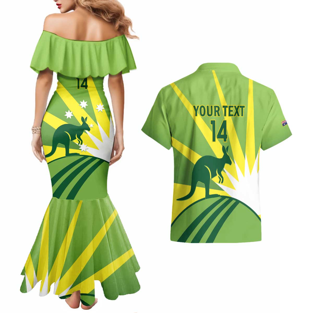 Custom Australia Cricket Couples Matching Mermaid Dress and Hawaiian Shirt Go Champions Aussies