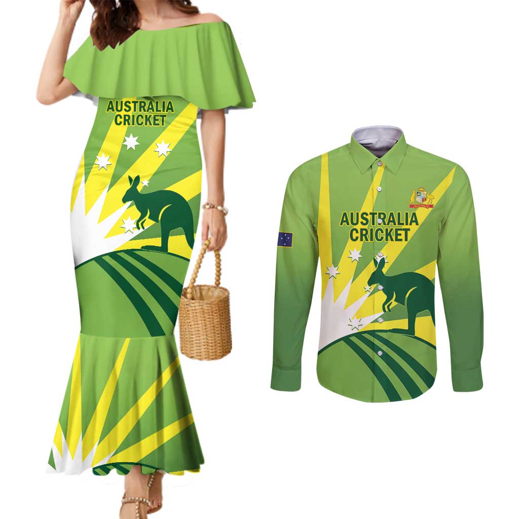 Custom Australia Cricket Couples Matching Mermaid Dress and Long Sleeve Button Shirt Go Champions Aussies