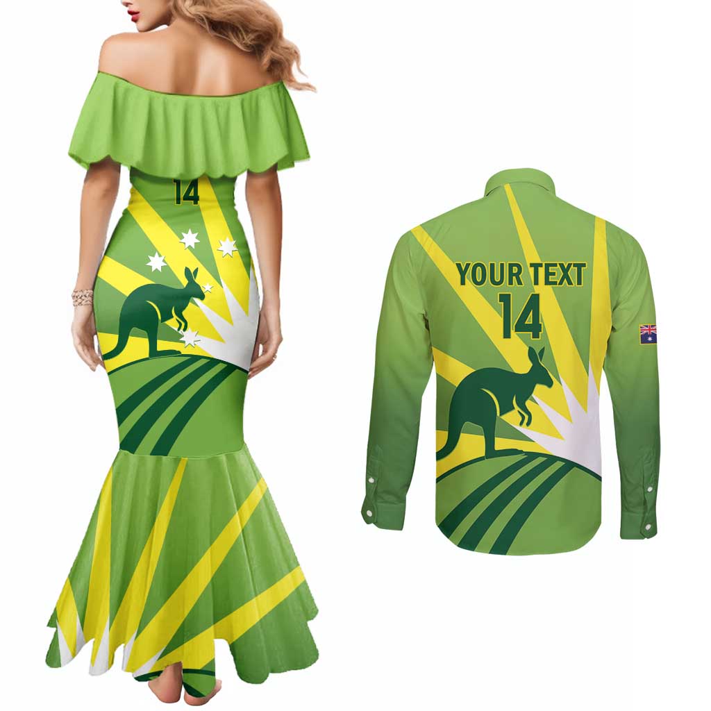 Custom Australia Cricket Couples Matching Mermaid Dress and Long Sleeve Button Shirt Go Champions Aussies
