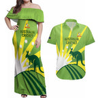 Custom Australia Cricket Couples Matching Off Shoulder Maxi Dress and Hawaiian Shirt Go Champions Aussies